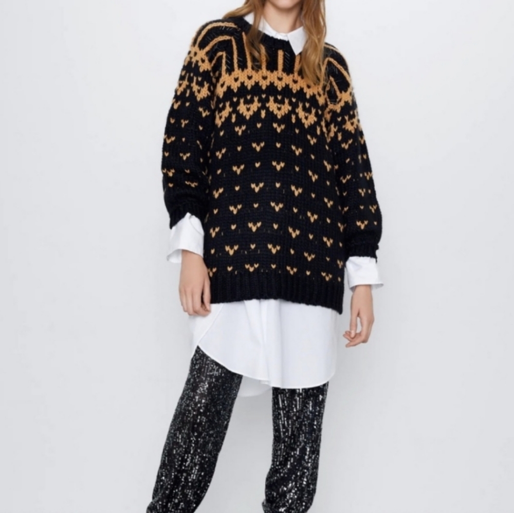 Zara Limited Edition beaded Fair Isle Sweater NEW WITH TAGS